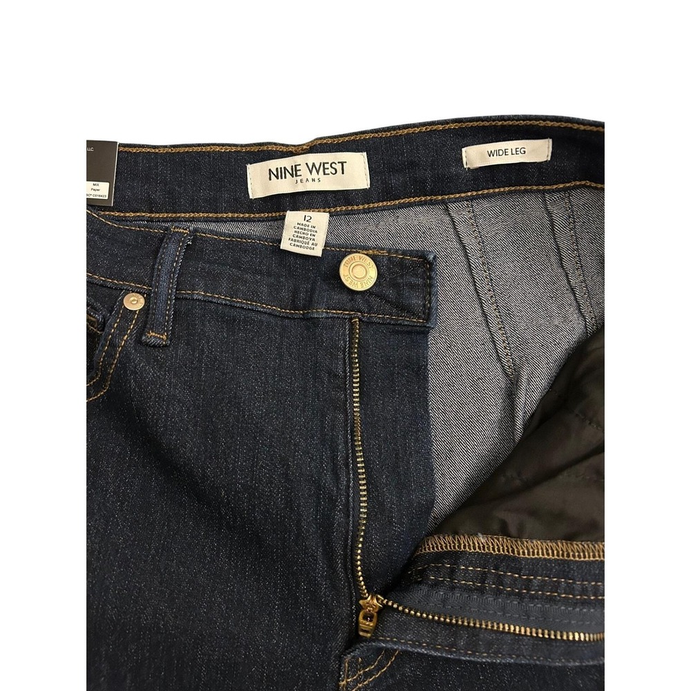 Nine West Jeans Wide Leg Pants Womens 12 Dark Blue New Cuffed High Rise Denim - Picture 6 of 11